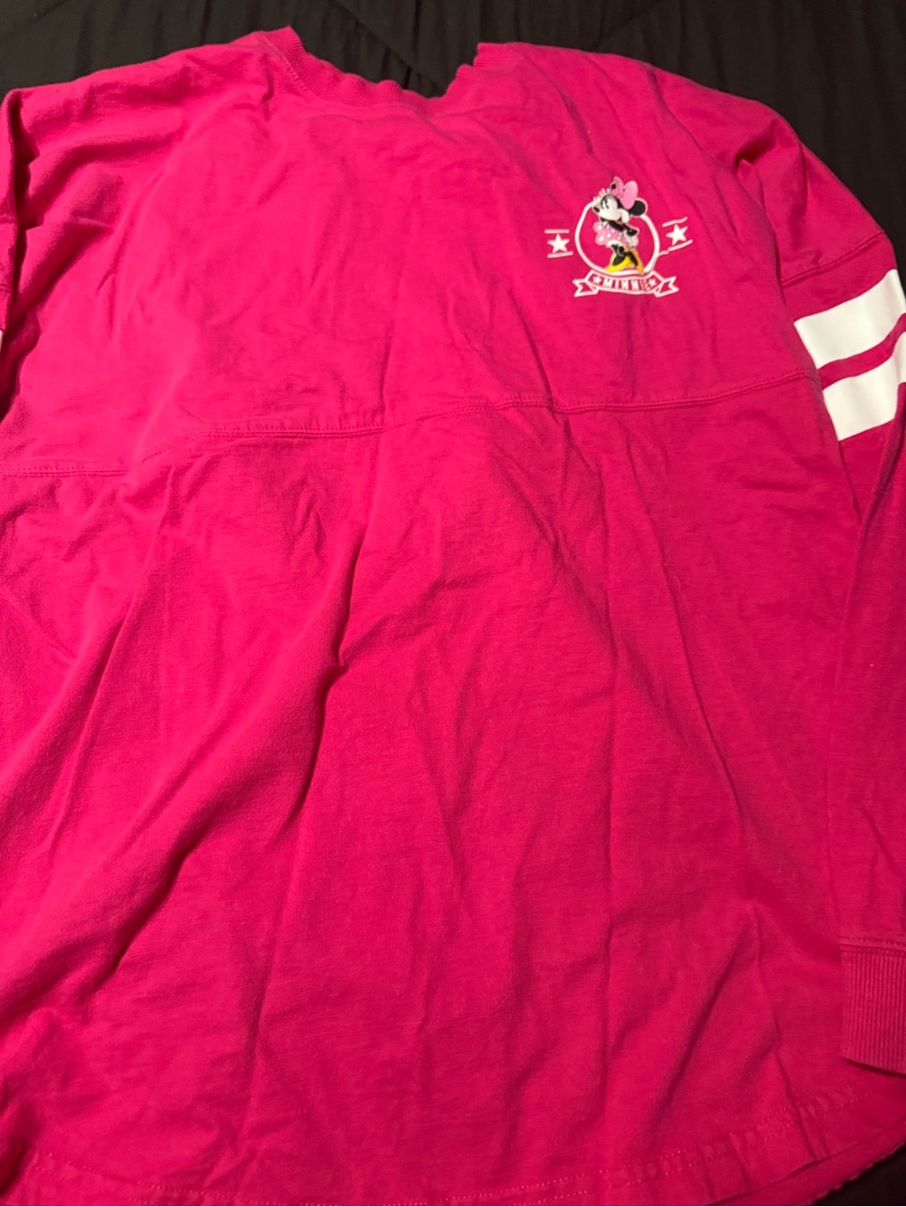 Disney Hot Pink Long-Sleeve Women’s Tee with White Sleeve Stripes